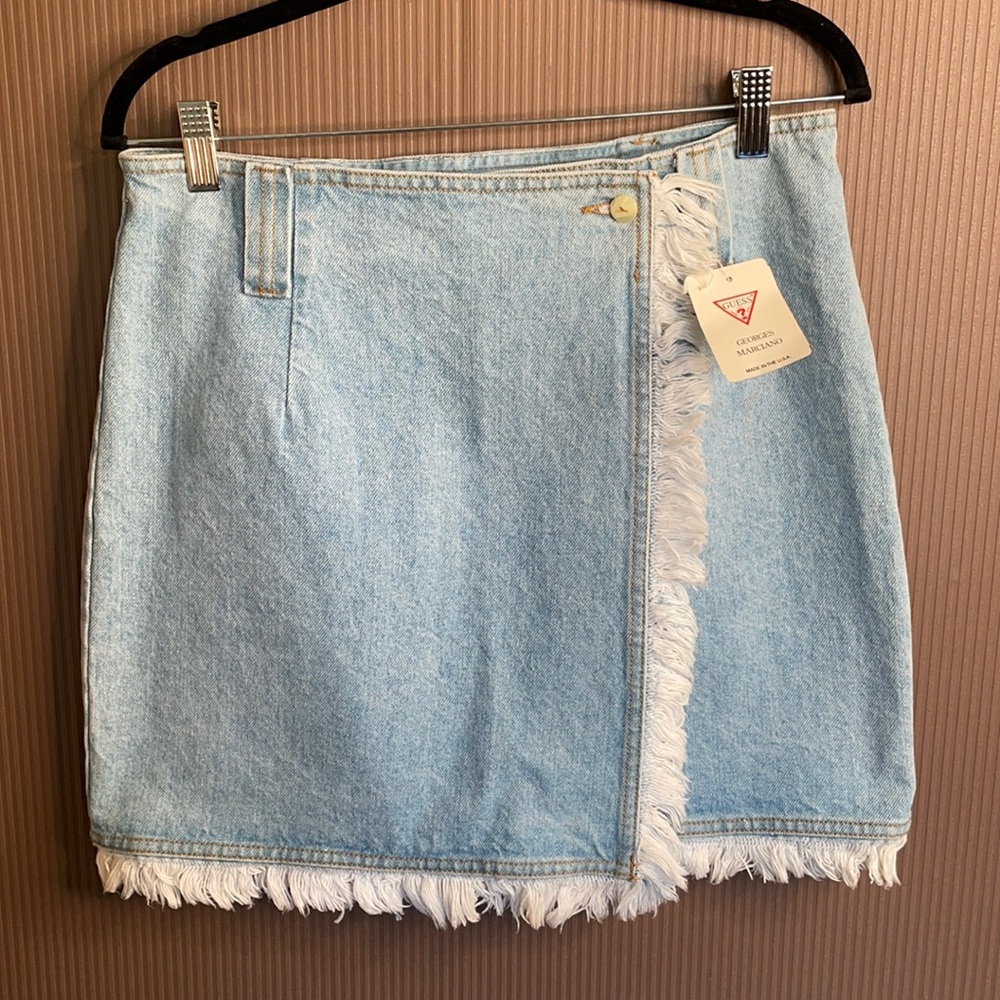 Guess vintage blue jean skirt with fringe size 32‎